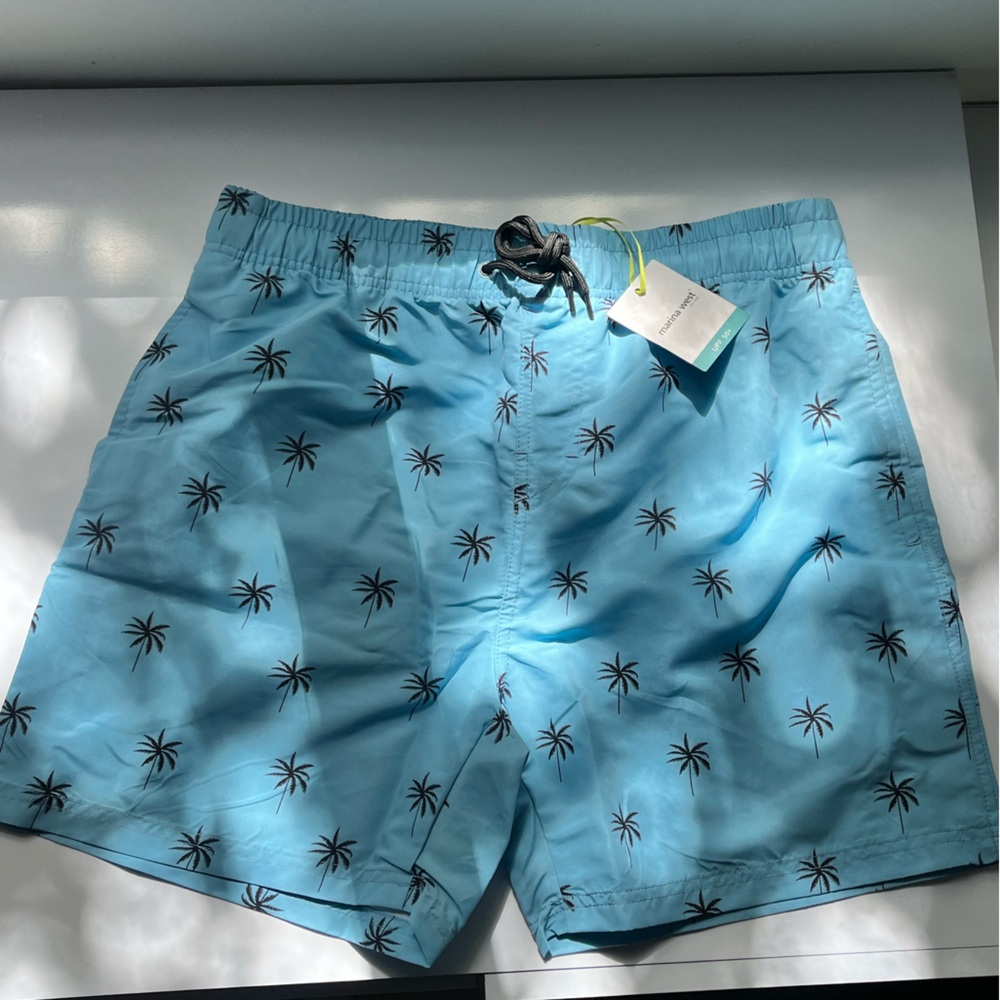 Men’s Swim Trunks / Shorts | Sky Blue with Palm Trees